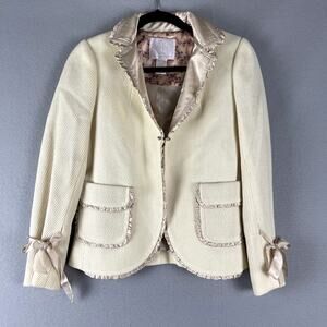 Rebecca Taylor Wool Silk  Evening Jacket Blazer Womens 2 Cream Ruffle Bow